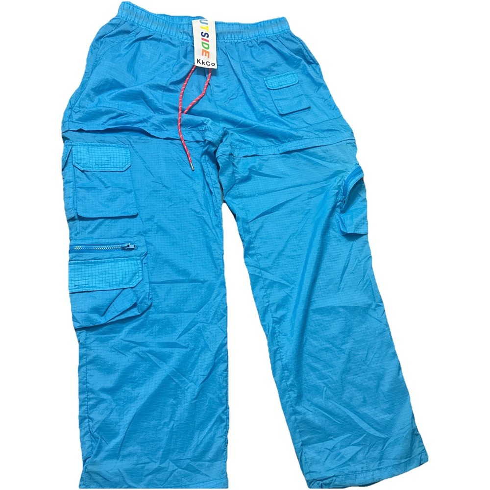 KkCo OUTSIDE Ripstop Nylon Cargo Pants Blue Elastic Waist Multi Pocket Size XL
